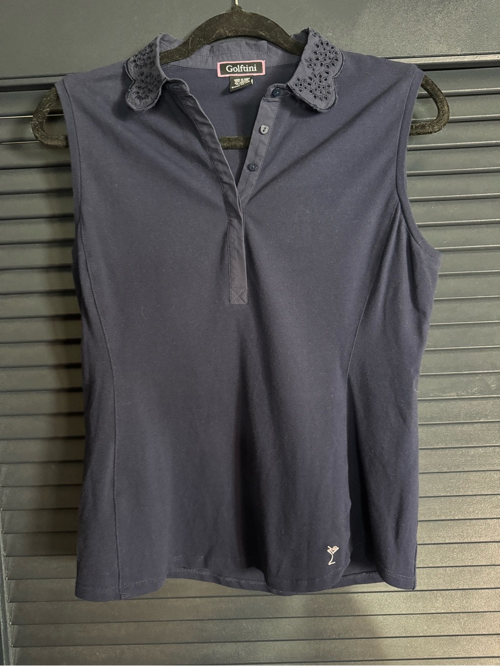 Golftini Navy Eyelet Collar Sleeveless Golf Polo Small